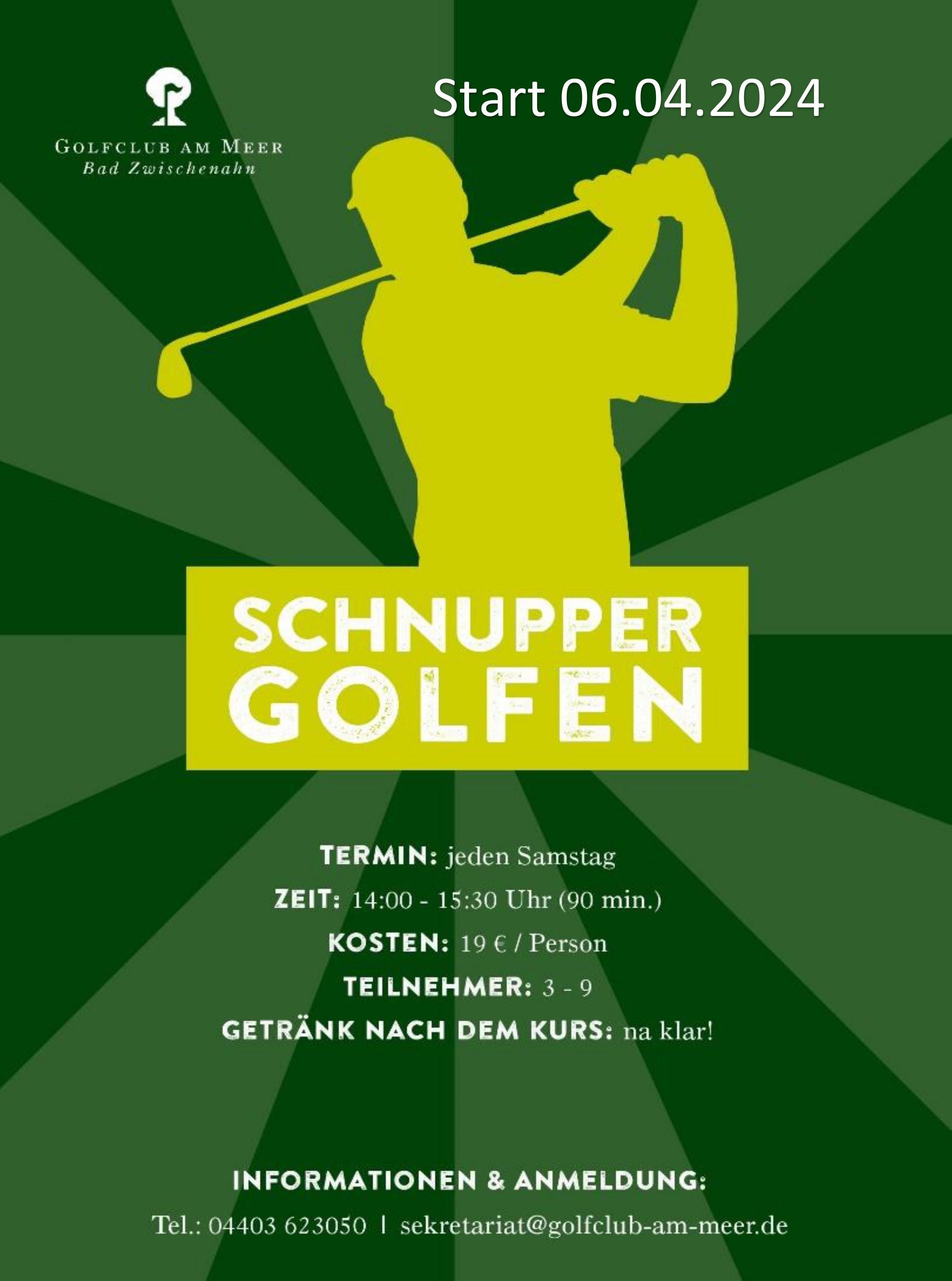 Schnupper Golf Kurse starten ab dem 06.04.2024