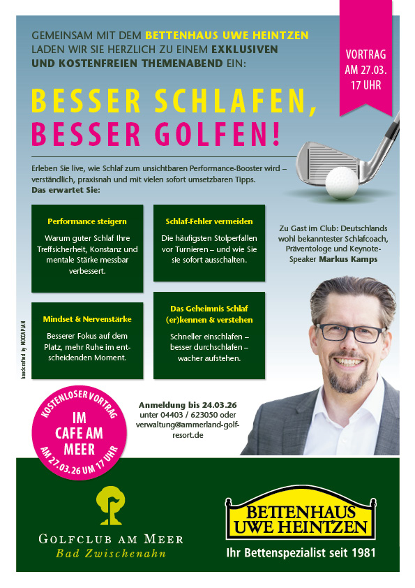 Vortrag "Besser schlafen, besser golfen" exklusiv präsentiert von Bettenhaus Heintzen
